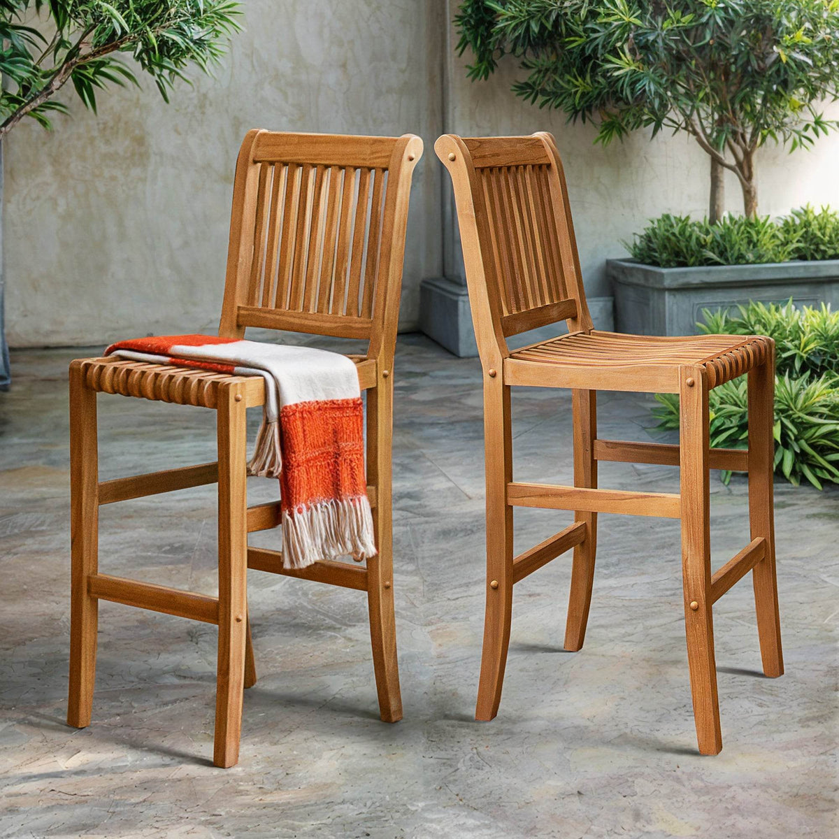 Mosko Teak Wood 2-Pieces Outdoor Barstool | Cambridge Casual