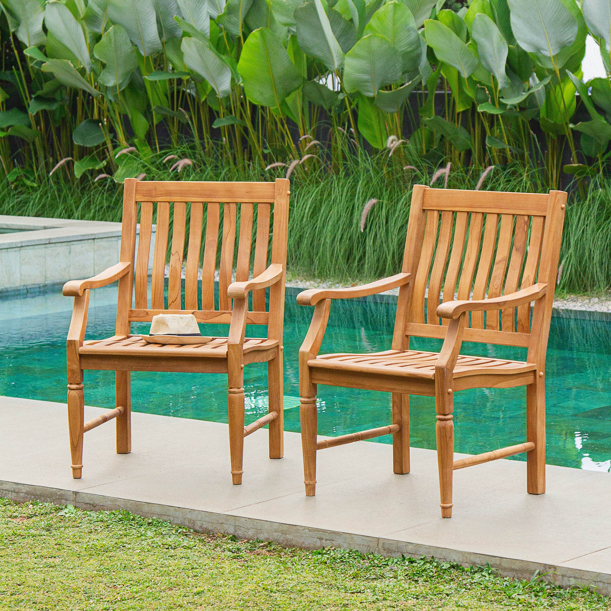 Livingston Teak Wood 2-Piece Outdoor Dining Chair | Cambridge Casual