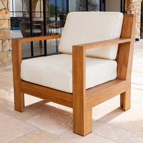 Logan Teak Outdoor Lounge Chair with Sunbrella Vellum Cushion