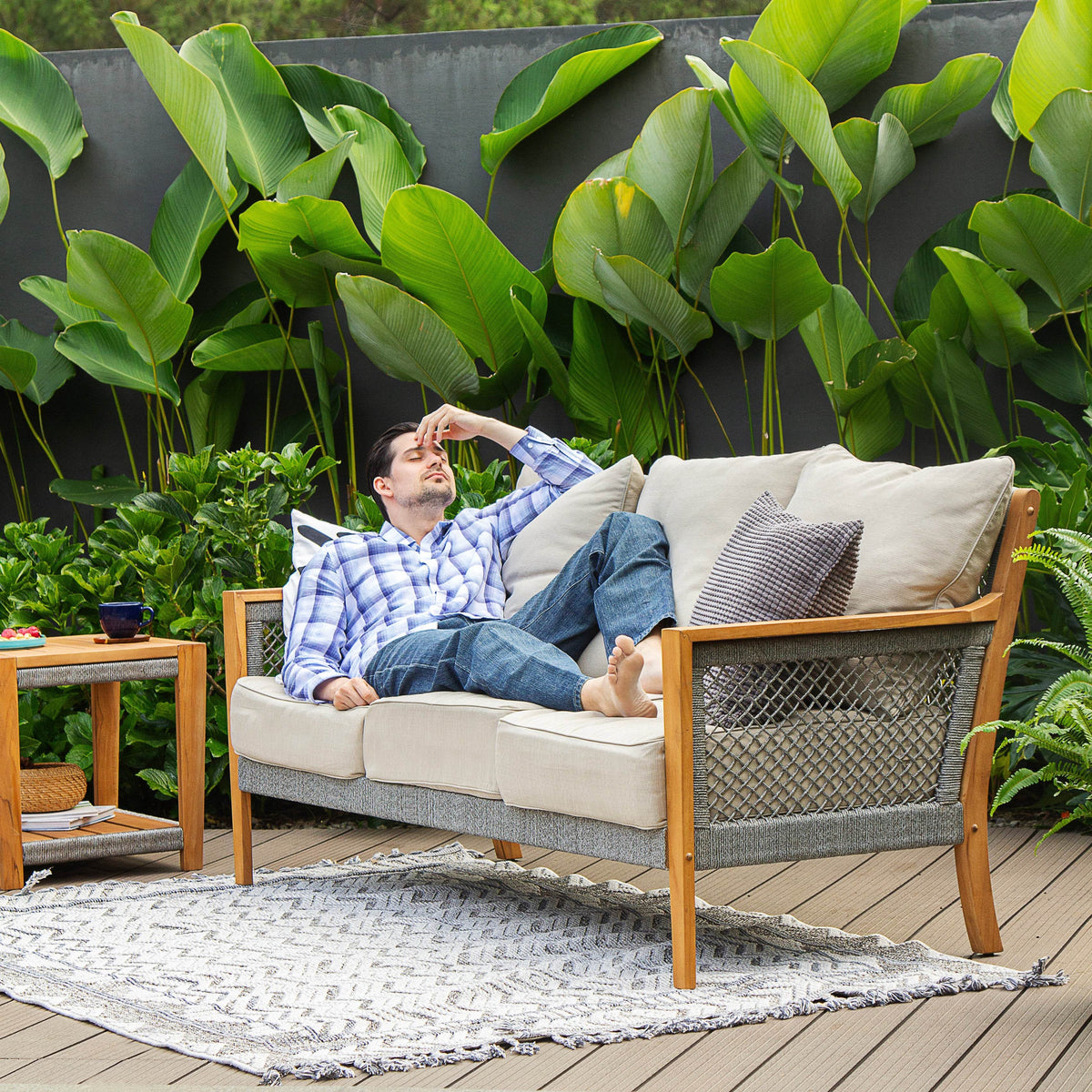 Nassau Teak Wood 4-Piece Outdoor Conversation Set | Cambridge Casual