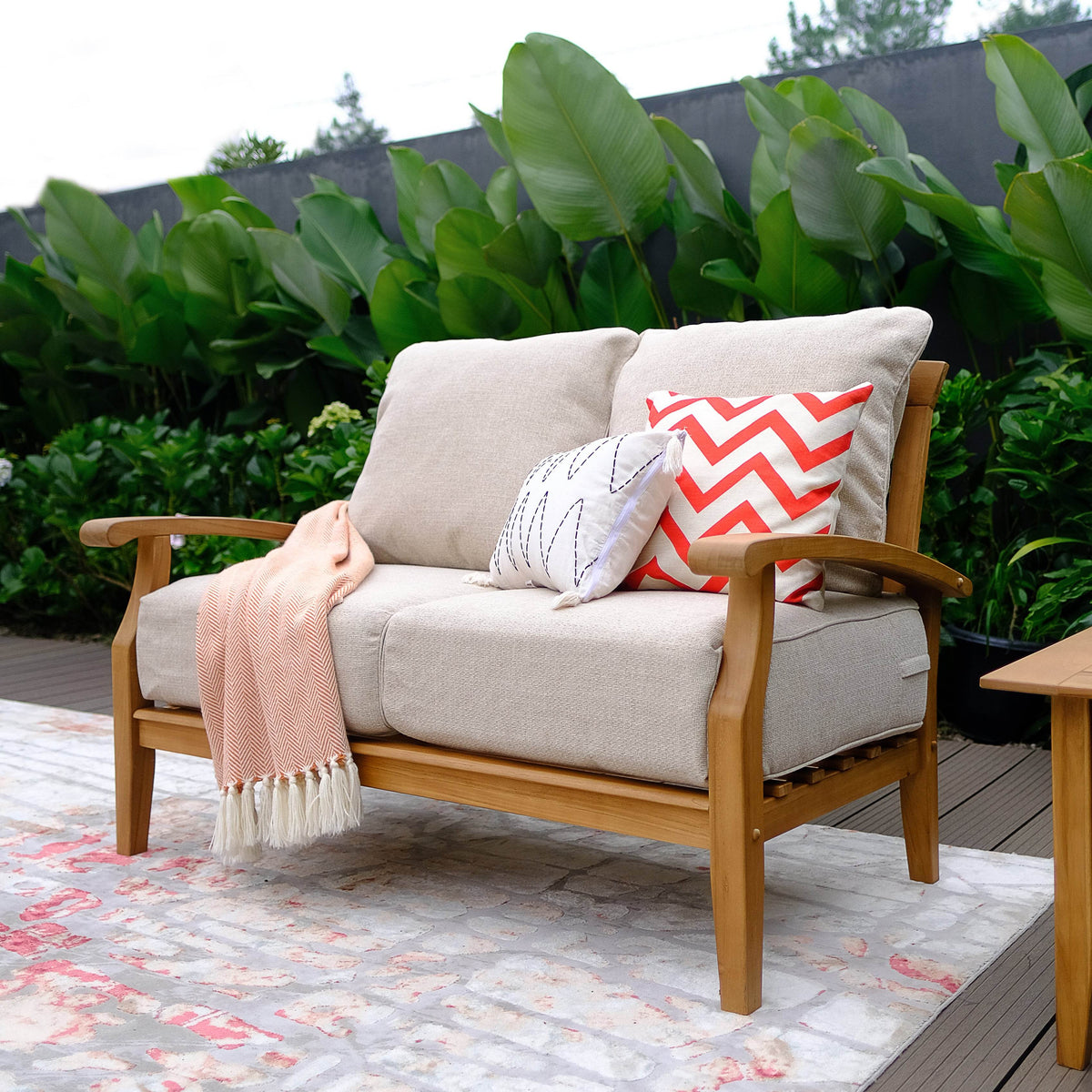 Caterina Teak Wood 7-Piece Patio Conversation Set with Tan Cushion