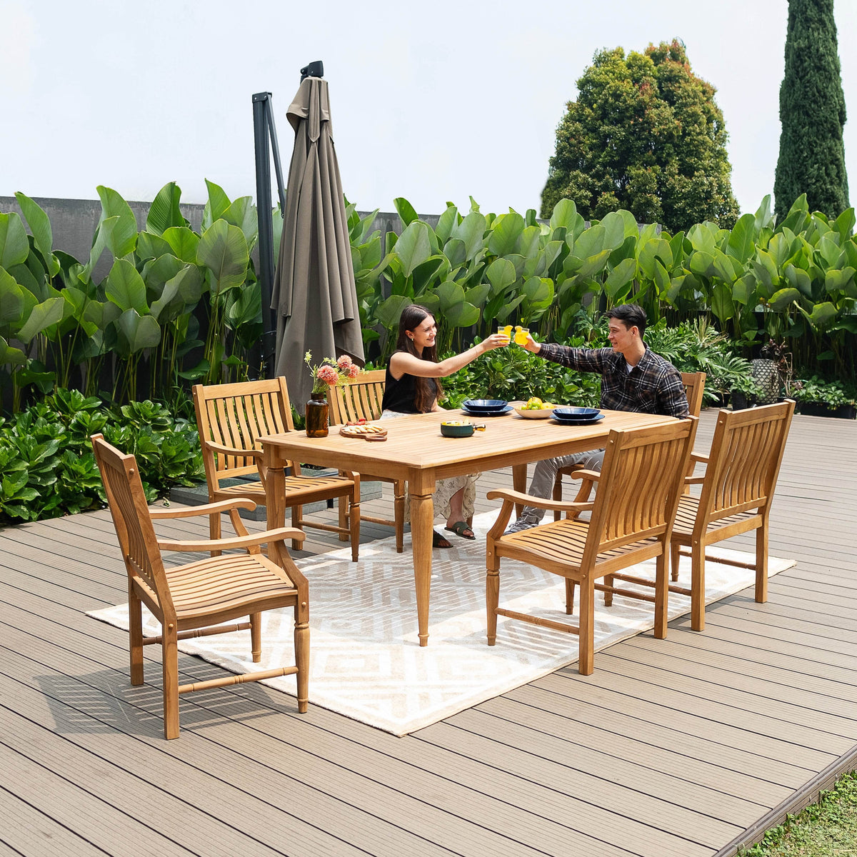 Livingston Teak Wood 2-Piece Outdoor Dining Chair | Cambridge Casual