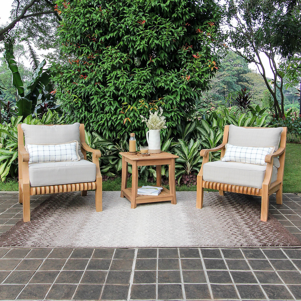 Mosko Teak Wood 3-Piece Outdoor Conversation Set – Cambridge Casual