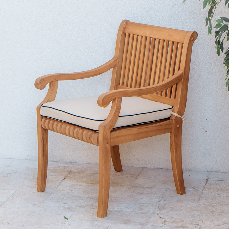 Mosko Teak Wood Outdoor Dining Chair with Taupe Cushion & Black Piping - Cambridge Casual
