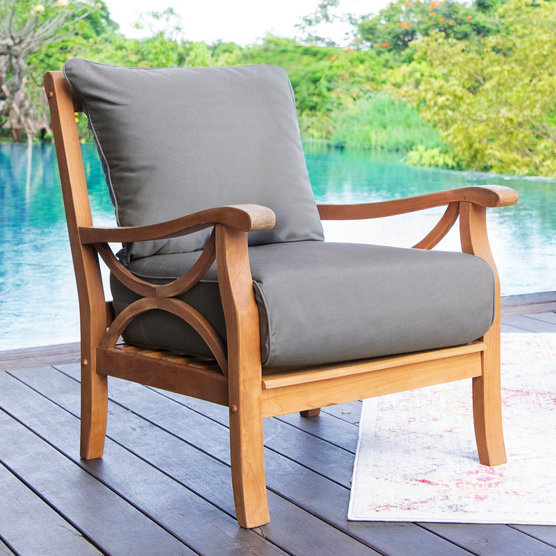 Abbington Teak Wood Outdoor Lounge Chair with Gray Cushion