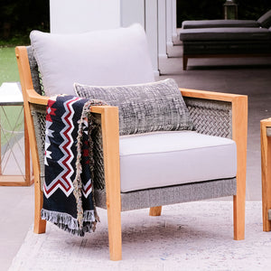 Nassau Teak Wood 3 Piece Patio Conversation Set with Gray Cushion