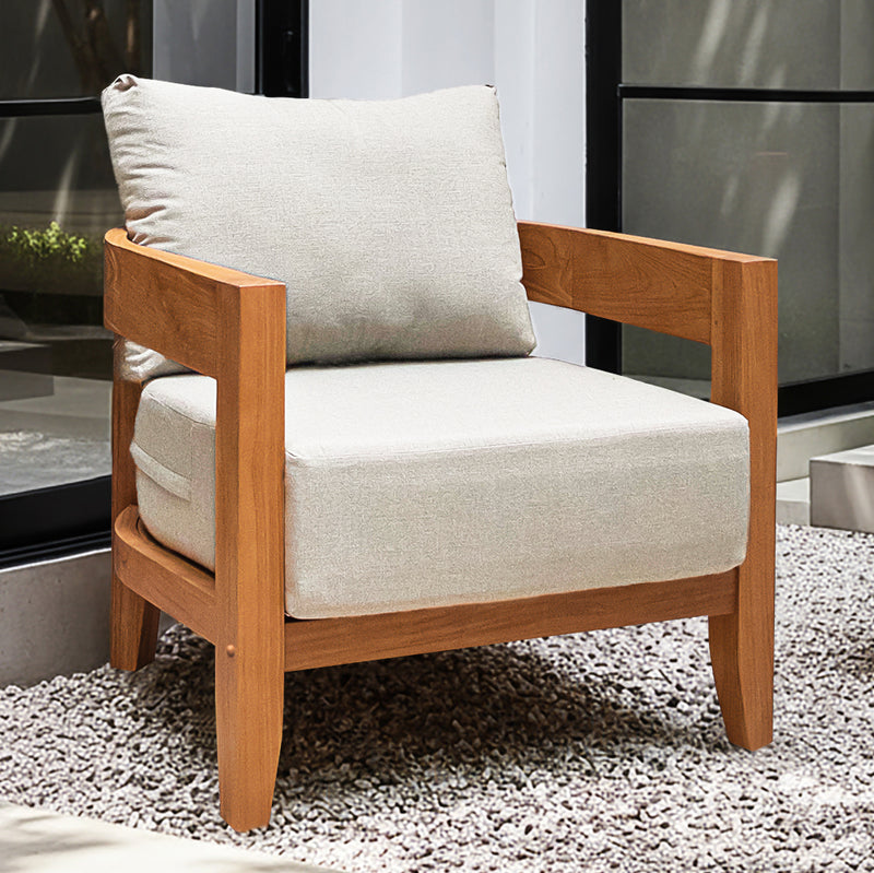 Harper Teak Wood Outdoor Lounge Chair with Ivory Cushion - Cambridge Casual