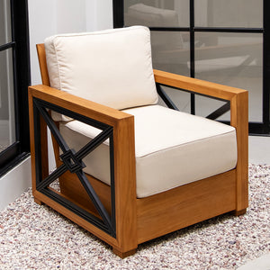 Provence Teak Outdoor Lounge Chair with Ivory Cushion
