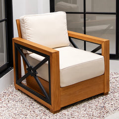 Provence Teak Outdoor Lounge Chair with Ivory Cushion