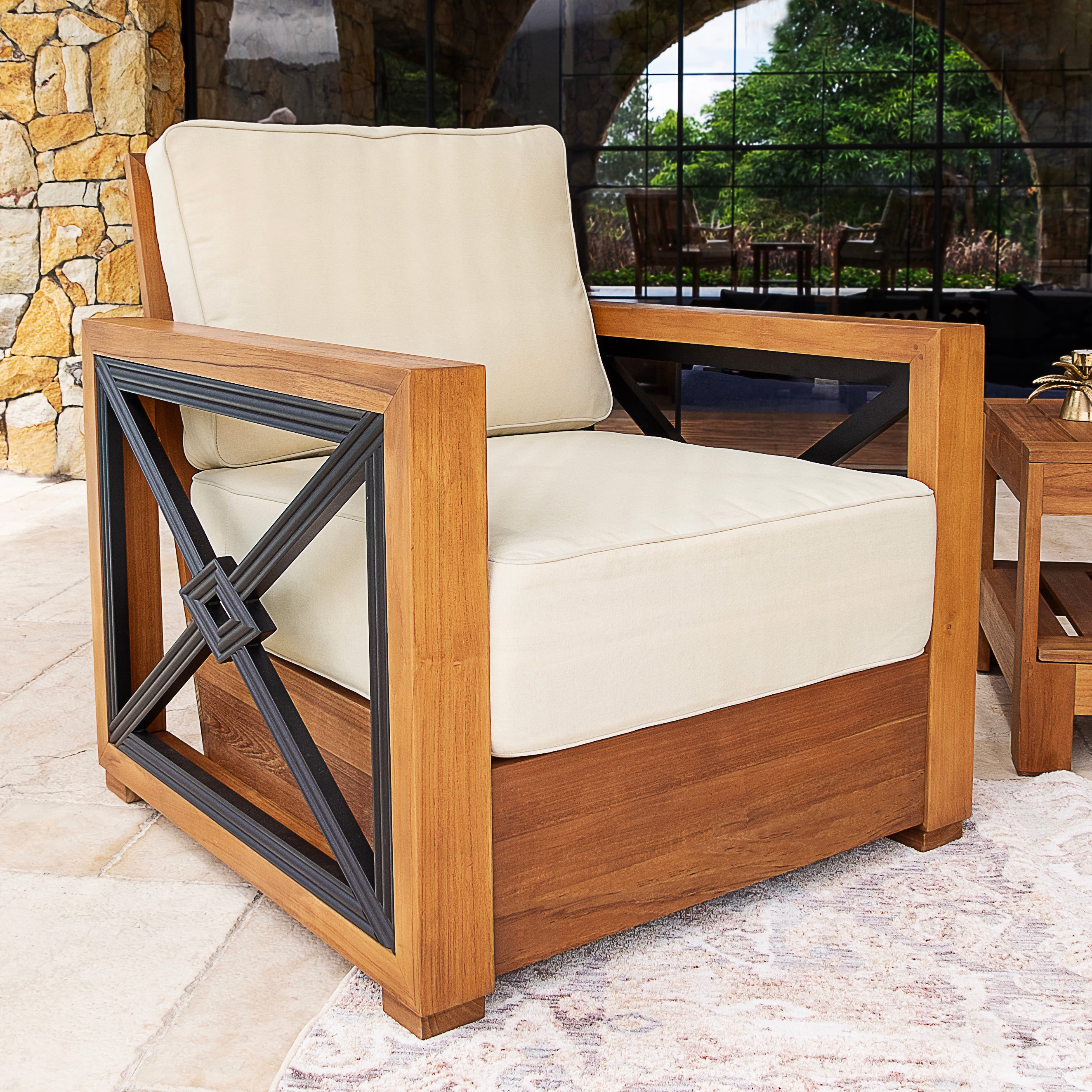 Provence Teak Outdoor Lounge Chair with Ivory Cushion