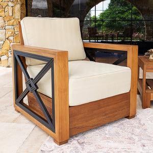 Provence Teak Outdoor Lounge Chair with Ivory Cushion
