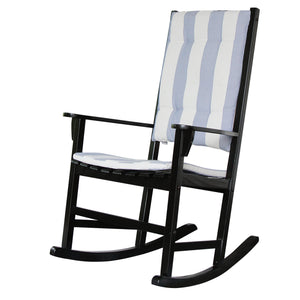 Alston Mahogany Wood Black Porch Rocking Chair with Blue Stripe Cushion