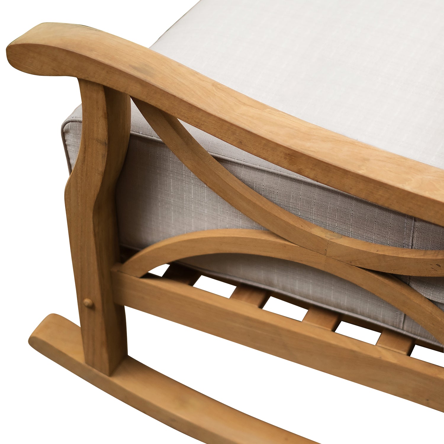 Abbington Teak Wood 3 Piece Patio Rocker Conversation Set with Beige Cushion