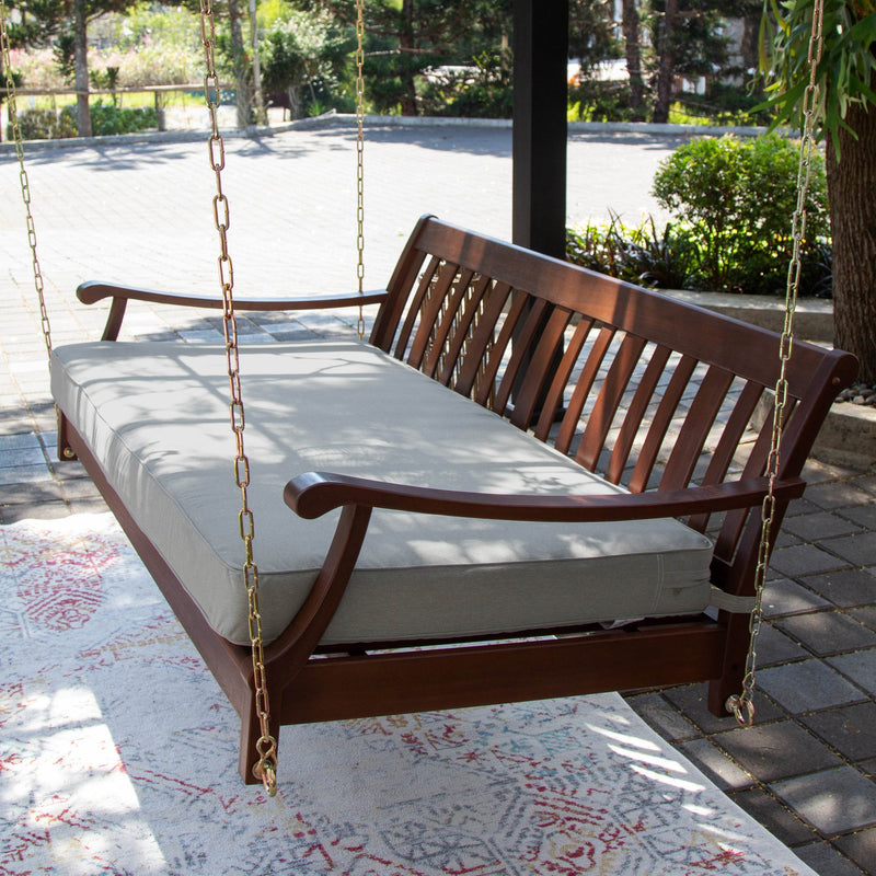 Maine Mahogany Wood Outdoor Swing Daybed with Oyster Cushion - Cambridge Casual