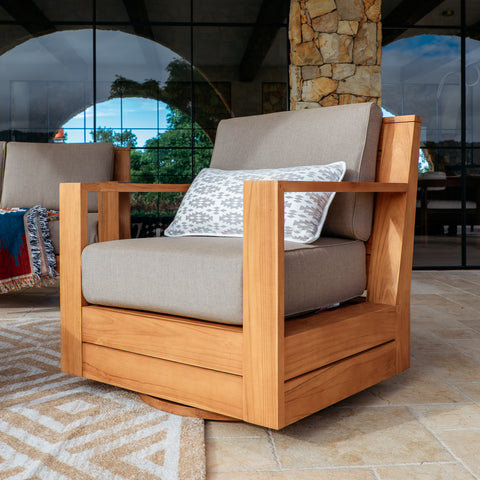 Logan Teak Outdoor Swivel with Sunbrella Cast Shale Cushion