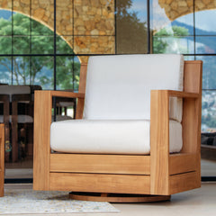 Logan Teak Outdoor Swivel with Sunbrella Vellum Cushion