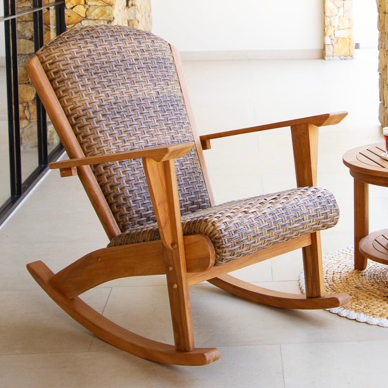 Camden Teak Porch Rocking Chair with Padded Woven Seat - Cambridge Casual