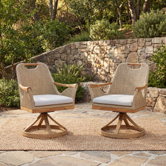 Sydney 2-Piece Teak Outdoor Swivel with Tan Cushions