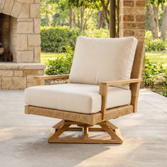 Windsor Teak Wood Outdoor Swivel Chair with Ivory Cushions