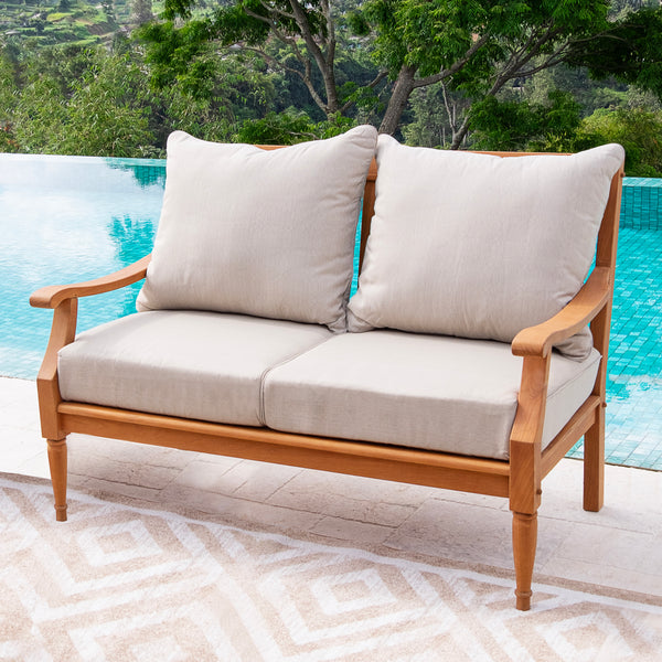 Livingston Teak Wood Patio Loveseat with Beige Cushion