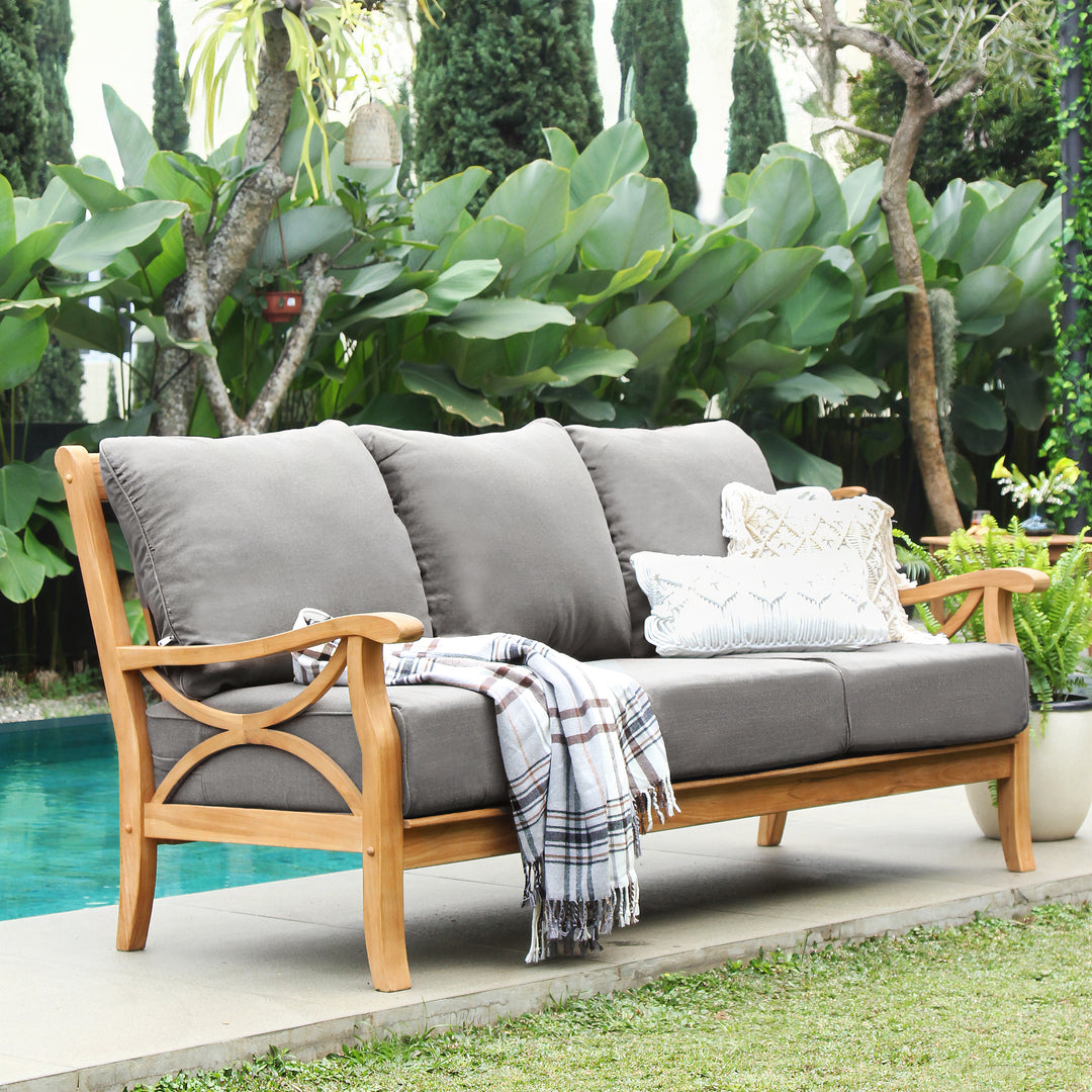 [DETAILS] Abbington Teak Wood Patio Sofa with Gray Cushion