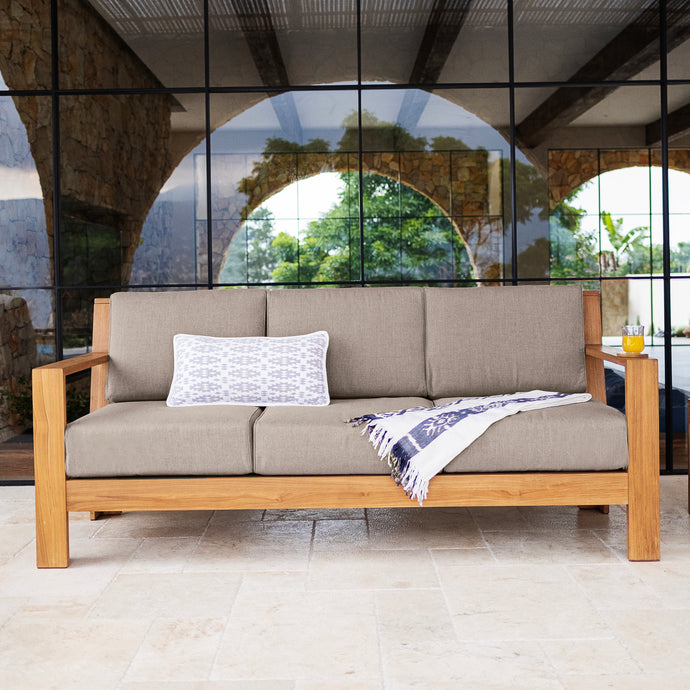 Logan Teak Wood Patio Sofa with Sunbrella Cast Shale Cushion