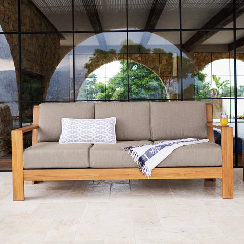 Logan Teak Wood Patio Sofa with Sunbrella Cast Shale Cushion