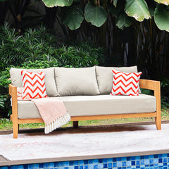 Harper Teak Wood Outdoor Sofa with Ivory Cushion