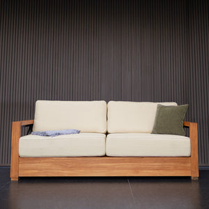 Provence Teak Wood Patio Sofa with Ivory Cushion