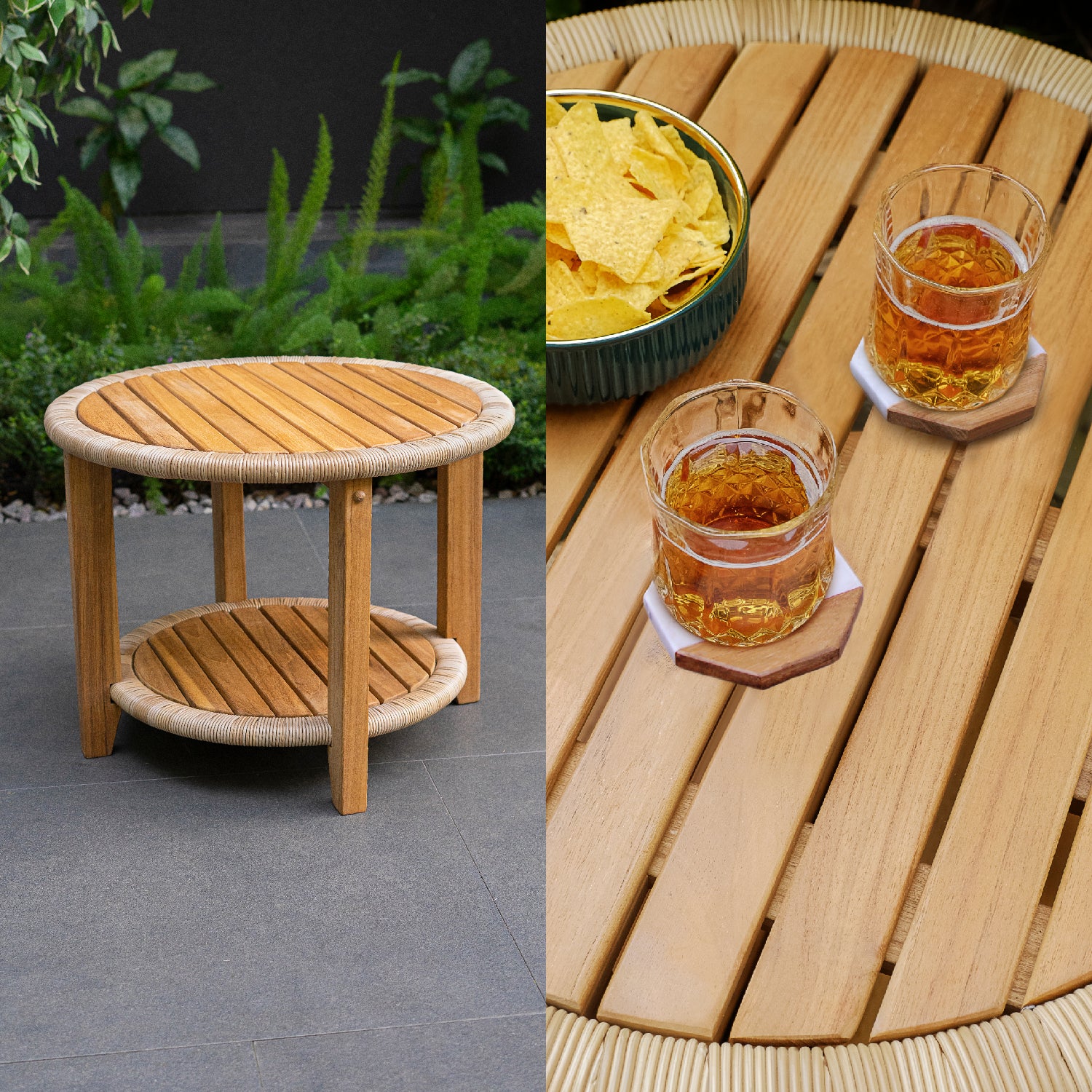 [FREE GIFT]  Teak Marble Octagon Coaster and Teak Side Table