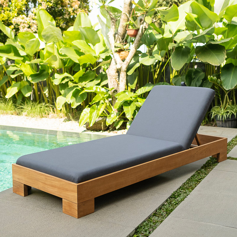 Logan Teak Wood Outdoor Chaise Lounge Gray Padded Seat – FREE Furniture Cover - Cambridge Casual