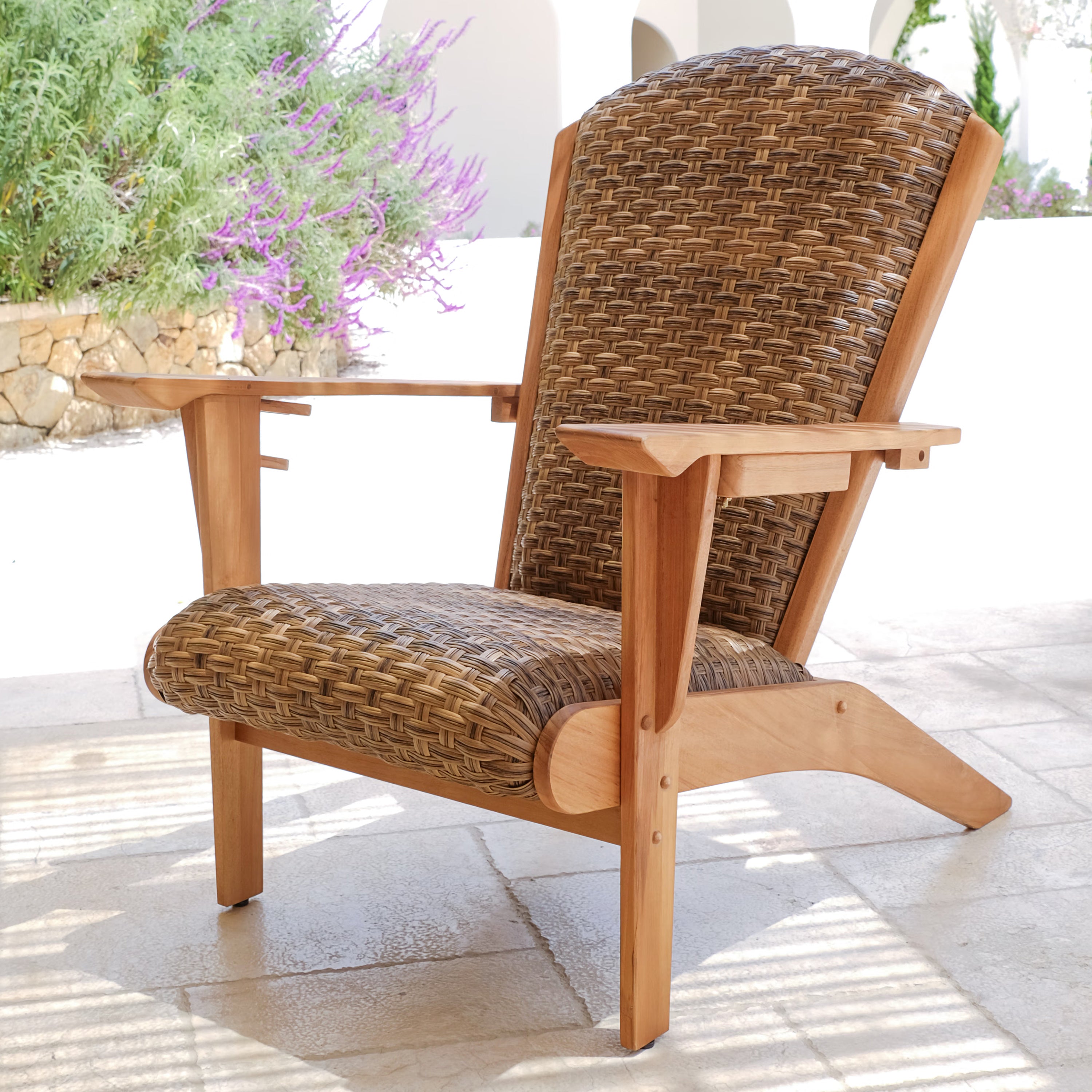 Camden Teak Porch Adirondack Chair with Padded Woven Seat – FREE