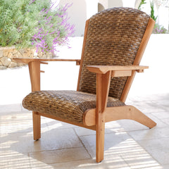 Camden Teak Porch Adirondack Chair with Padded Woven Seat – FREE Furniture Cover