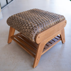 Camden Teak Patio Ottoman with Padded Woven Seat – FREE Furniture Cover