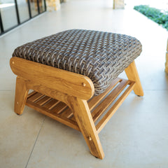 Camden Teak Outdoor Ottoman with Padded Woven Seat – FREE Furniture Cover