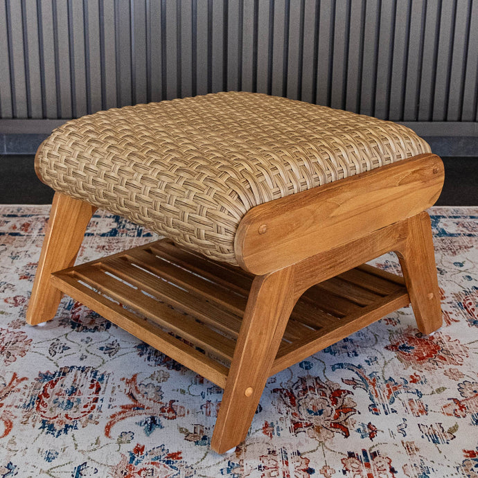 Camden Upholstered Teak Wood Outdoor Ottoman with Patio Cover - Cambridge Casual