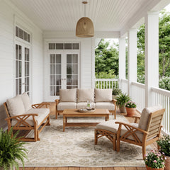 Carmel 5 Piece Teak Wood Patio Conversation Set with Honey Twist Wicker