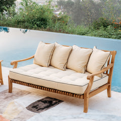 Mosko Teak Wood Outdoor Daybed with Taupe Cushion & Black Piping