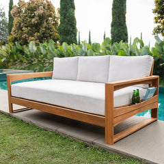 Napa Teak Wood Patio Sofa Daybed with Off-White Cushion