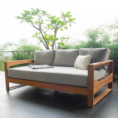 Napa Teak Wood Patio Sofa Daybed with Oyster Cushion