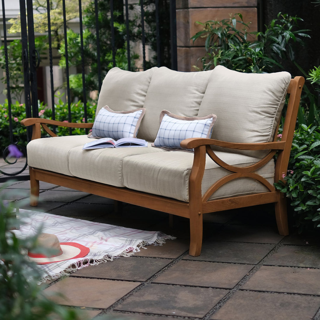 [DETAILS] Abbington Teak Wood 5 Piece Patio Conversation Set with Beige Cushion - Cambridge Casual 