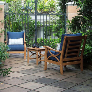 Abbington Teak Wood 3 Piece Patio Conversation Set with Navy Cushion - Cambridge Casual