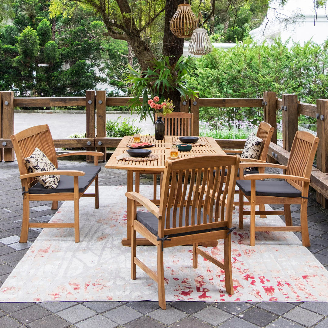 [DETAILS] Caterina Teak Wood 6 Pieces Outdoor Dining Set with Gray Seatpad