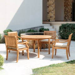 Mosko Teak Wood 5 Piece Outdoor Dining Set with Taupe Cushion & Black Piping