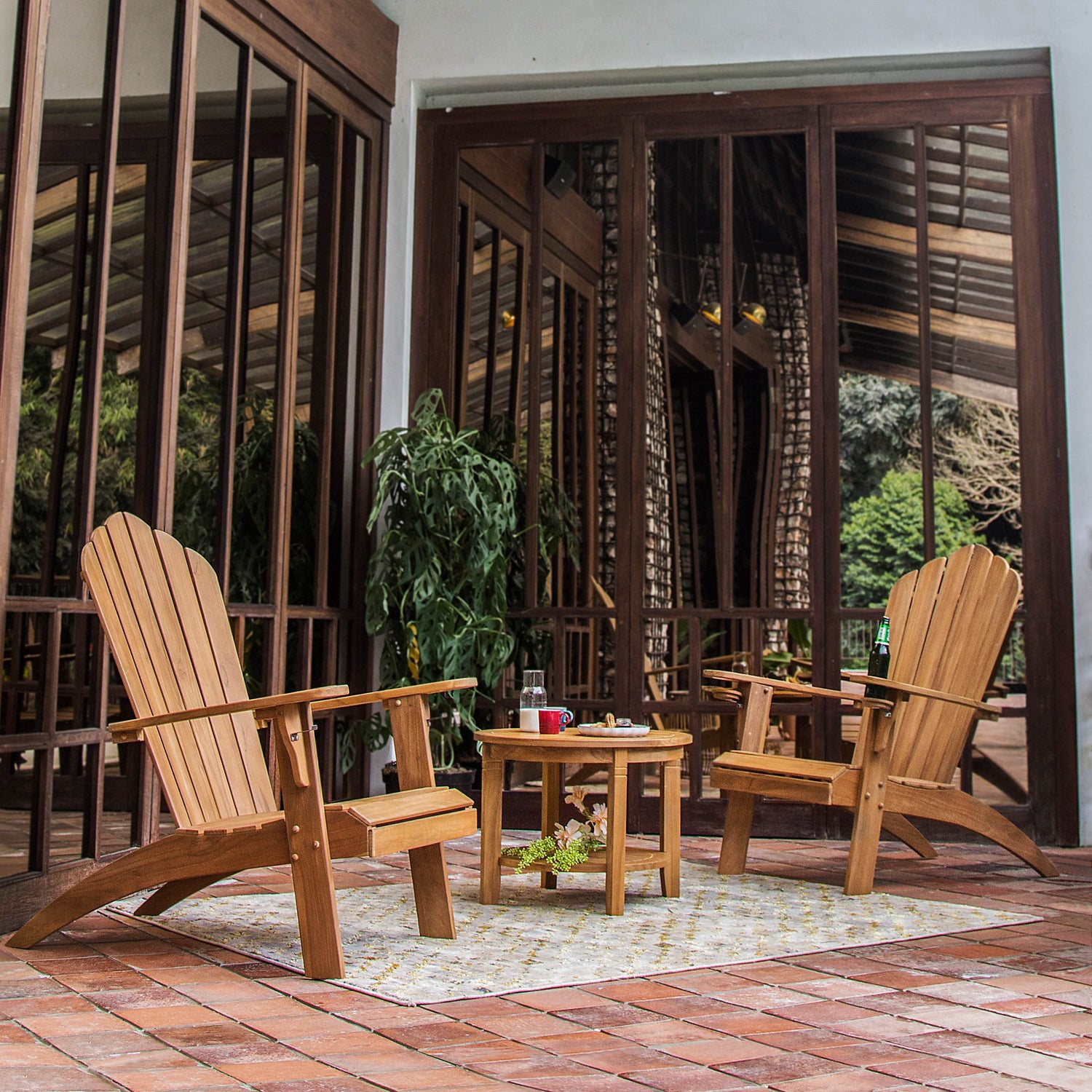 Richmond Teak Wood Adirondack Chair with Cup Holder