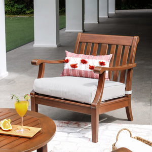 Maine Mahogany Wood 4 Piece Patio Conversation Set with Oyster Cushion