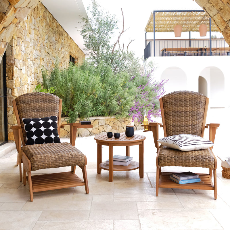 Camden 5 Pieces Teak Wood Patio Conversation Set with Padded Woven Seat – FREE Furniture Cover