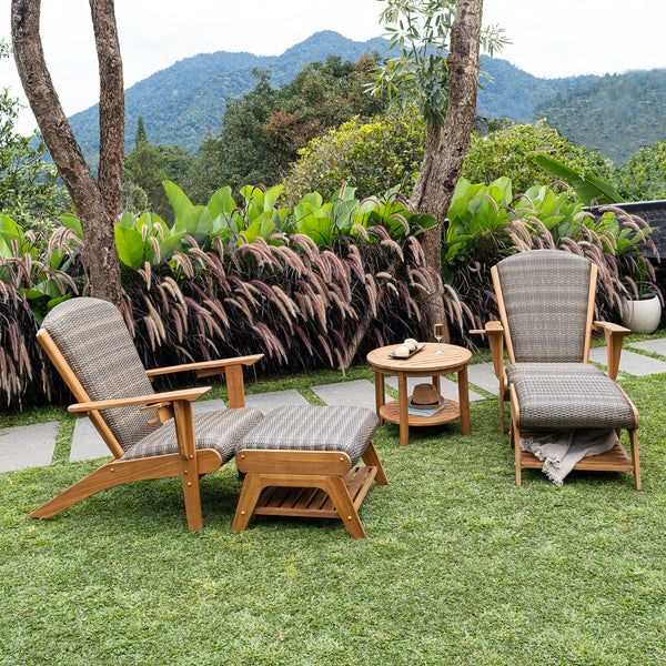 Camden Teak Wood 5 Piece Patio Conversation Set Padded Woven Seat with Furniture Cover