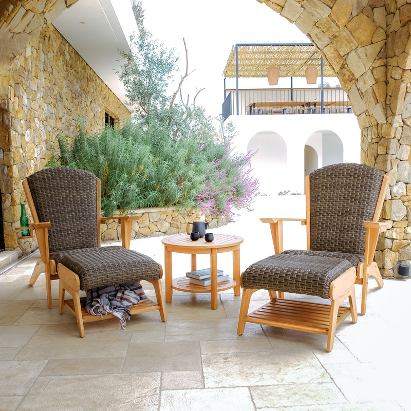Camden 5 Piece Teak Wood Outdoor Conversation Set with Padded Woven Seat – FREE Furniture Cover