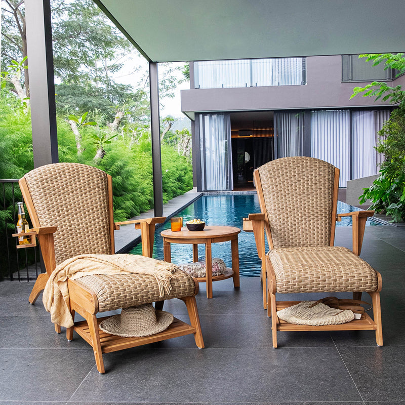 Camden Teak Wood 5 Pieces Patio Conversation Set with Padded Woven Seat – FREE Furniture Cover